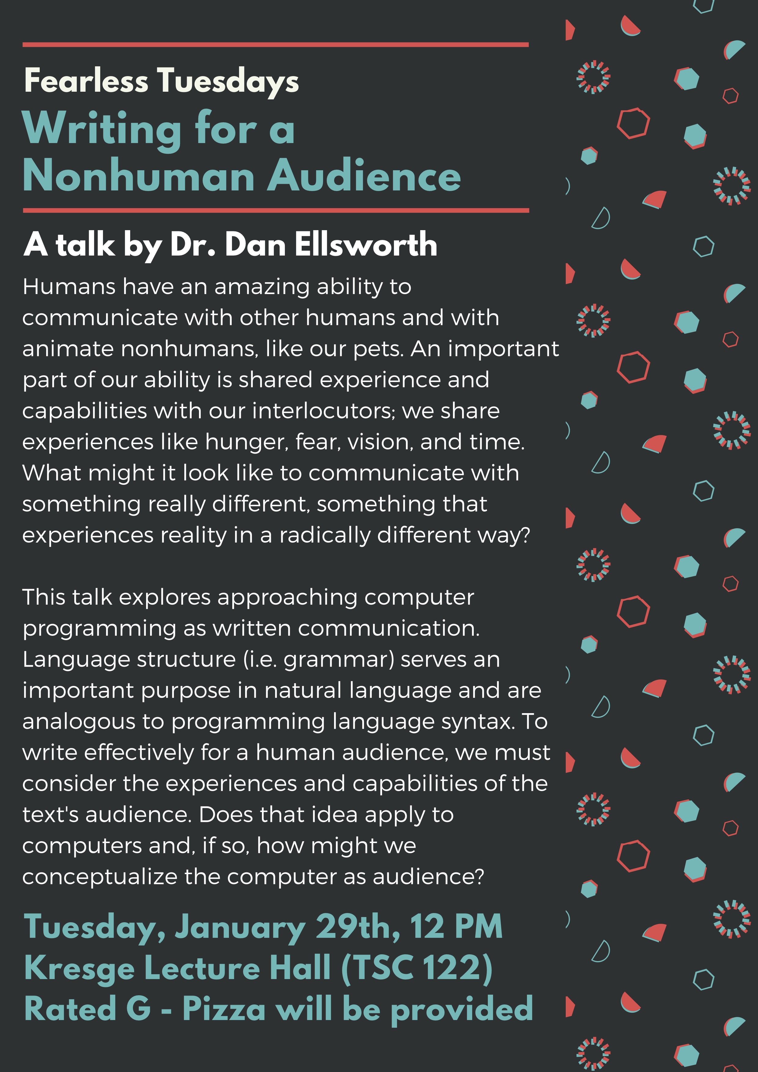 Jan 29 - Writing for a nonhuman audience